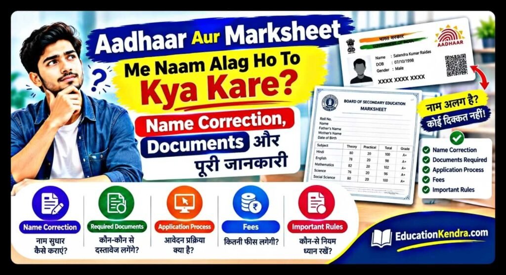 Aadhaar Aur Marksheet Me Naam Alag Ho To Kya Kare? Name Correction, Documents, Fees और पूरी जानकारी